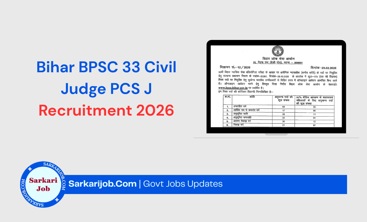 Bihar BPSC 33 Civil Judge PCS J Recruitment 2026 notification details