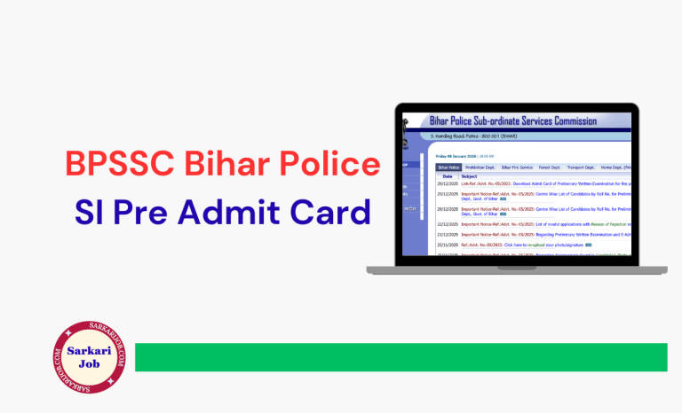 BPSSC Bihar Police SI Tier -II Admit Card 2026