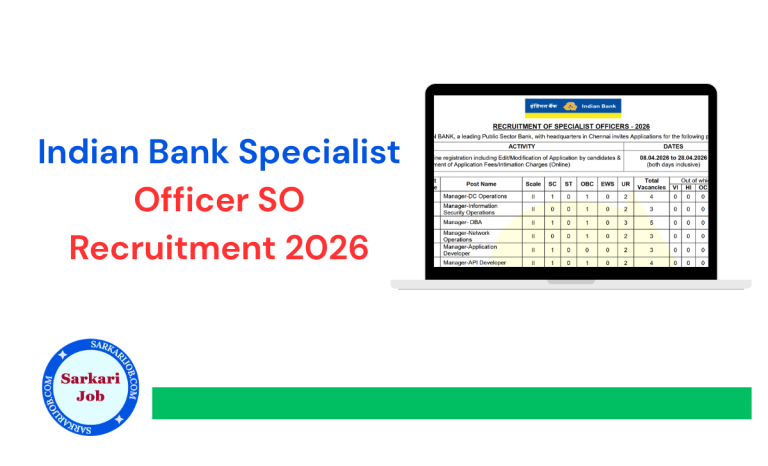Indian Bank Specialist Officer SO Recruitment 2026