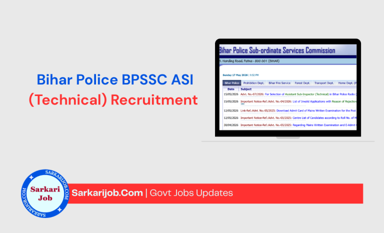 Bihar Police BPSSC ASI (Technical) Recruitment Admit Card 2026