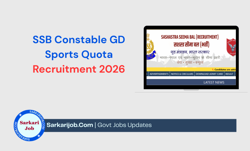 SSB Constable GD Sports Quota Recruitment 2026 notification details