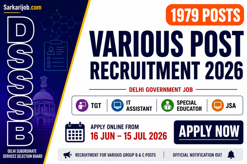 DSSSB Various Post Recruitment 2026 notification details