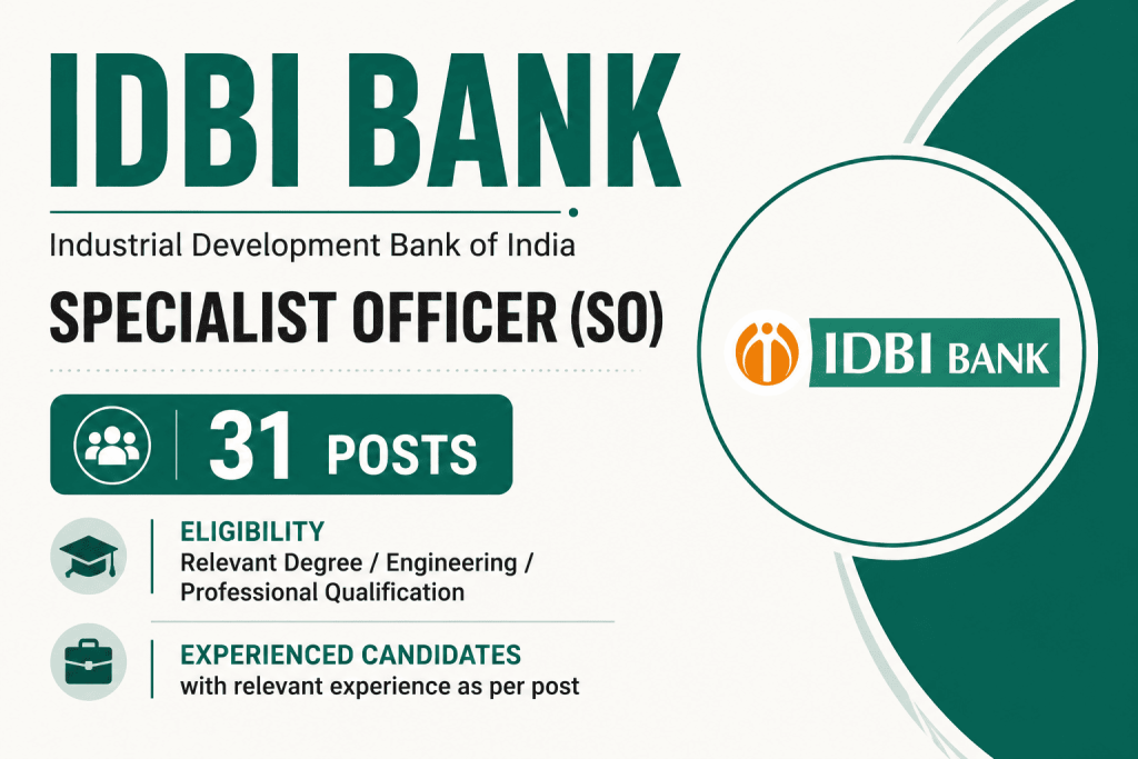IDBI Bank Specialist Officer SO Recruitment 2026 notification details