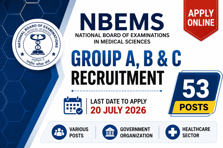 NBEMS Group A, B, C Various Post Recruitment Exam City Details 2026