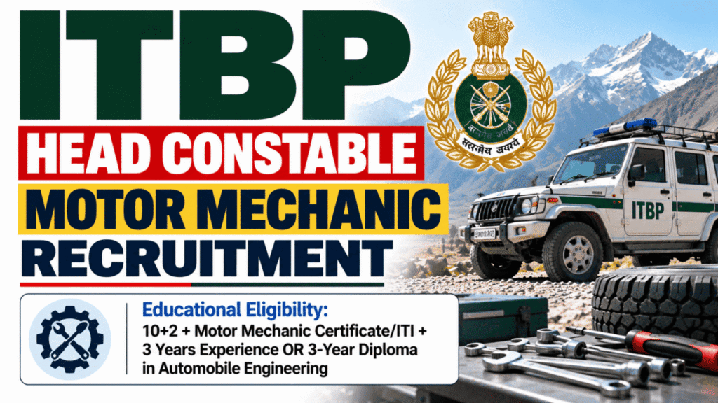 ITBP Head Constable Motor Mechanic Recruitment Online Form 2026 notification details